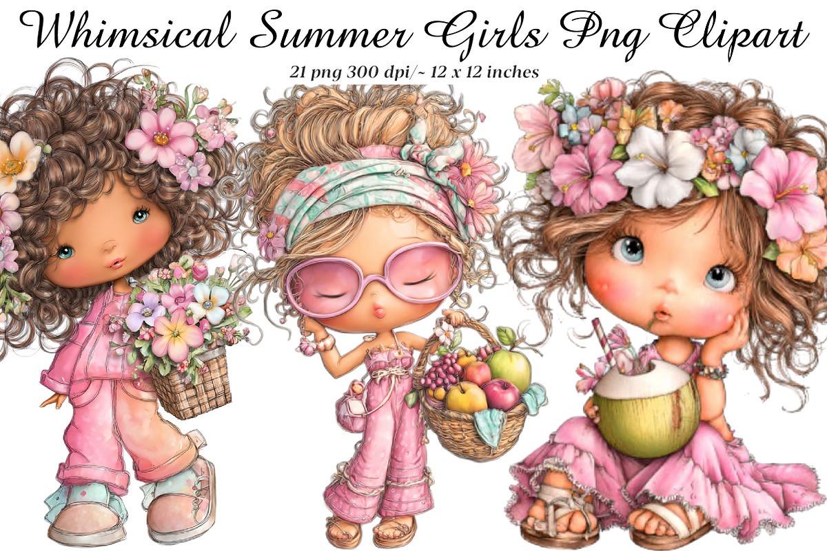 Summer Girls Png Clipart Bundle, an Illustration by SinaCreation (Photo 1 of 9)