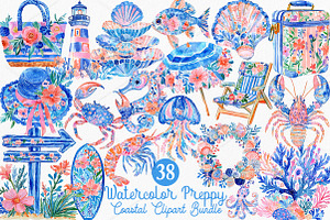 Watercolor Preppy Coastal Clipart, a Seasonal Illustration by Canvas Craft