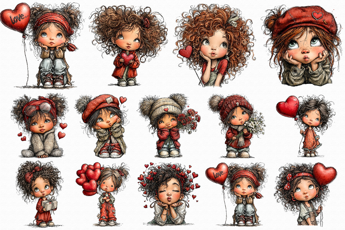 Valentine girl Clipart, an Illustration by Libby Wishes (Photo 2 of 7)