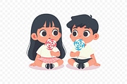Happy Kids Holding Lollipop Vector, a Person Illustration by Partikusi Design (Thumbnail 3 of 3)