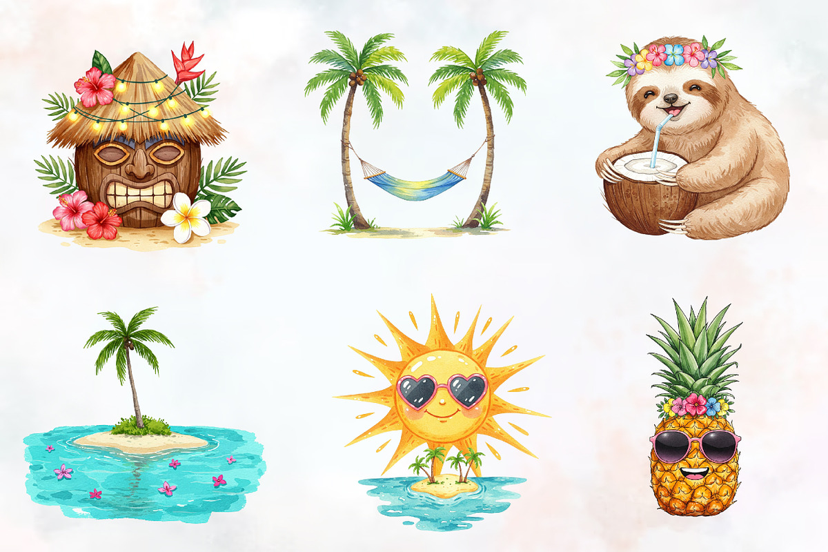 Cute Tropical Summer Clipart, an Illustration by RobertsArt (Photo 5 of 7)