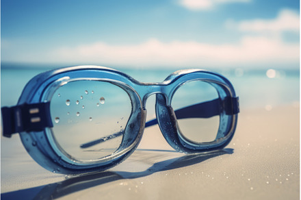 Swimming goggles on sea sand, a Nature Photo by Ylivdesign