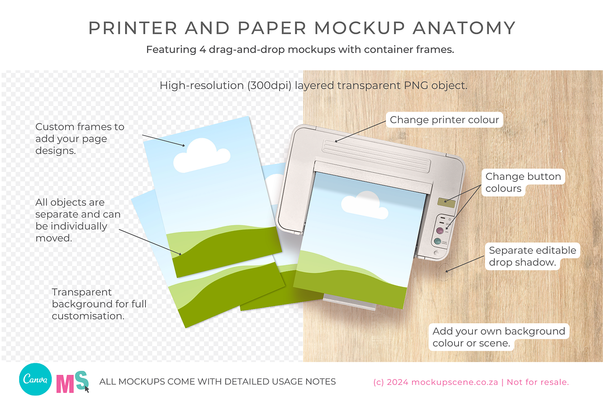 Printer & Paper Sheets Canva Mockup, a Books & Magazine Mockup by Mockup Scene (Photo 2 of 11)