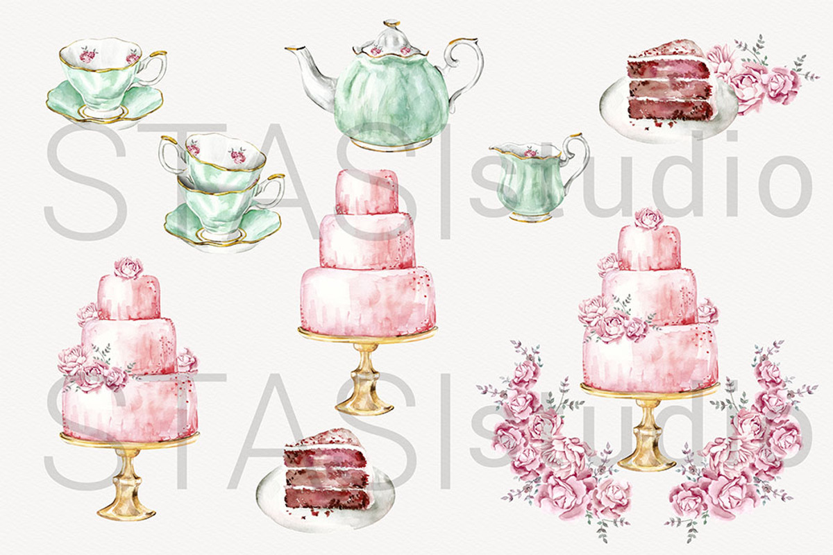Tea Party Watercolor Clipart, a Food Illustration by STASIstudio (Photo 2 of 4)