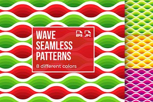 Wave seamless patterns. 3d effect.
