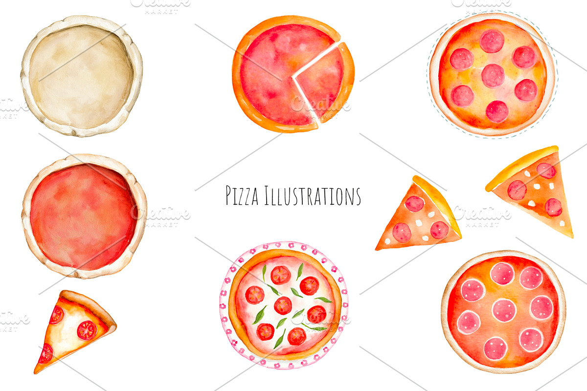 Watercolor Let`s make a pizza set, a Food Illustration by Art and Funny (Photo 3 of 6)