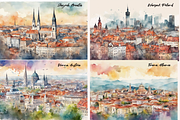 European Capital Cities Watercolors, a Background Graphic by PrintHaven Designs (Thumbnail 3 of 10)