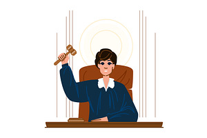 Judge striking gavel in courtroom, an Object Illustration by pikepicture