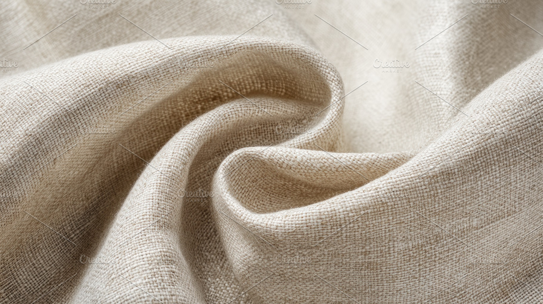 Beige linen fabric in soft folds showing detailed woven texture, an Abstract Photo by José Manuel Gelpi