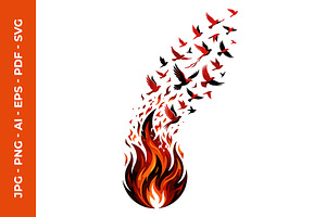 Fire flame transforms into birds, a Decorative Illustration by nandinigraphics