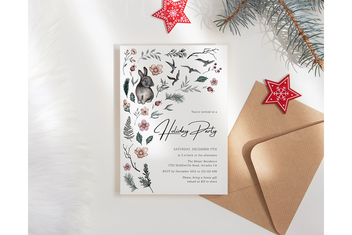 Christmas Holiday Invitation Rabbit preview 5
