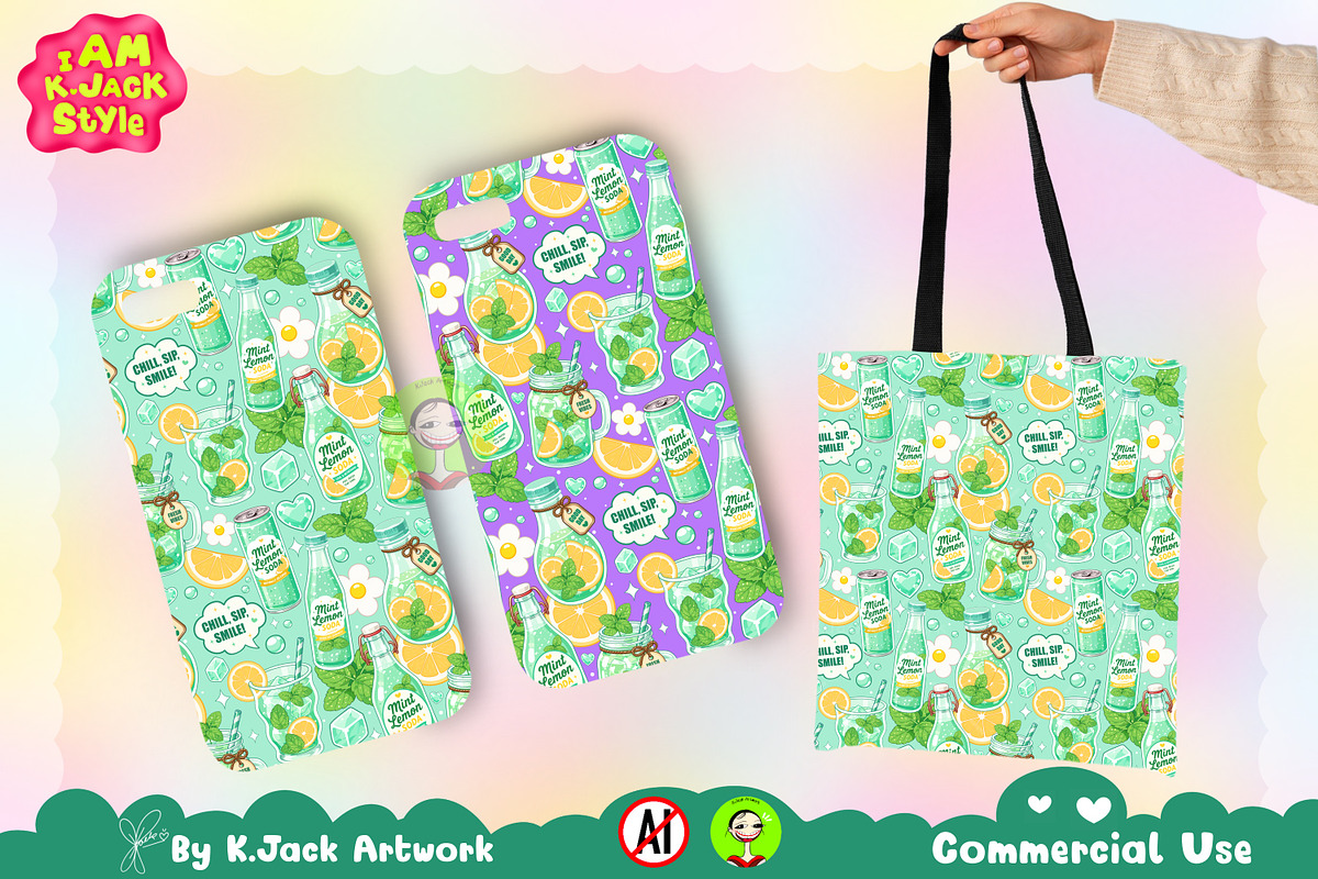 Cute Mint Lemon Soda Seamless, a Background Graphic by K.JackArtwork (Photo 4 of 8)