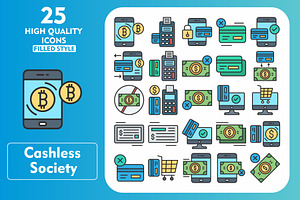25 Cashless Society Line Filled Icon, an Icon by Pexelpy