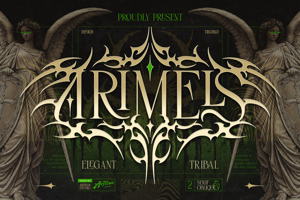 Arimels - Tribal Display Font, a Serif Font by Artisan Themes (Photo 1 of 12)
