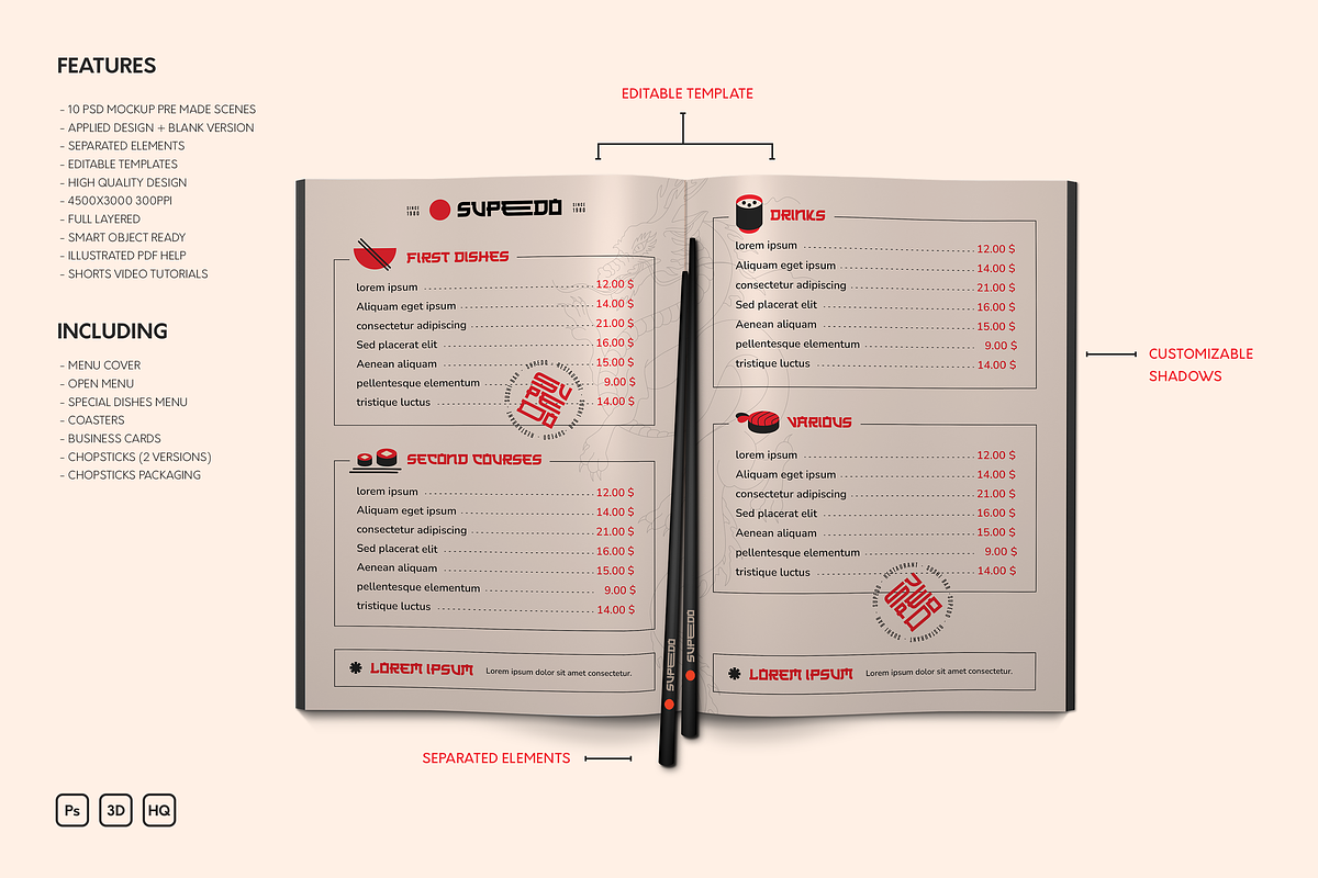 Sushi Bar Menu and Branding Mockup, a Books & Magazine Mockup by Catkie - Digital Art (Photo 2 of 14)