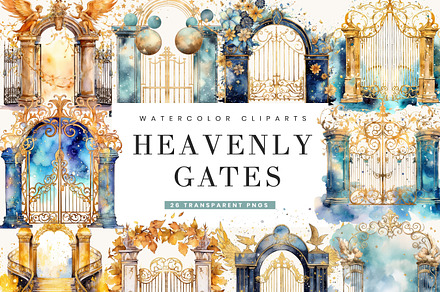 Watercolor Heavenly Gates Clipart, an Object Illustration by BusyDaydesign