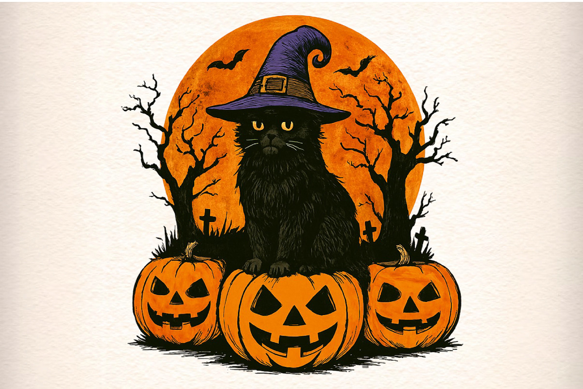 Black Cat Witch Pumpkin Png, an Illustration by Craft Nest (Photo 1 of 6)