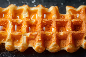 Golden, delicious waffle drizzled with syrup, perfect for breakf, a Food & Drink Photo by ImageMir