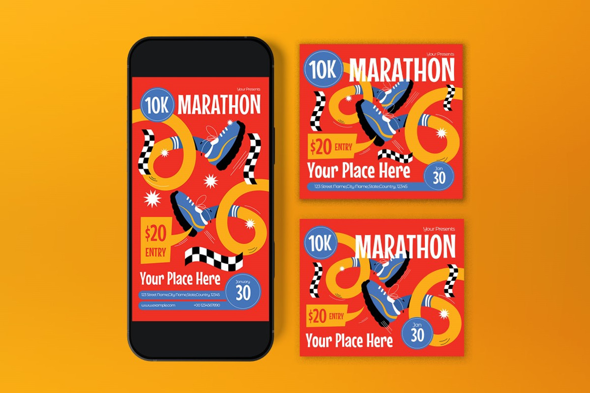 Red Quirky 10K Marathon Flyer Set, a Flyer Template by graphicook (Photo 3 of 3)