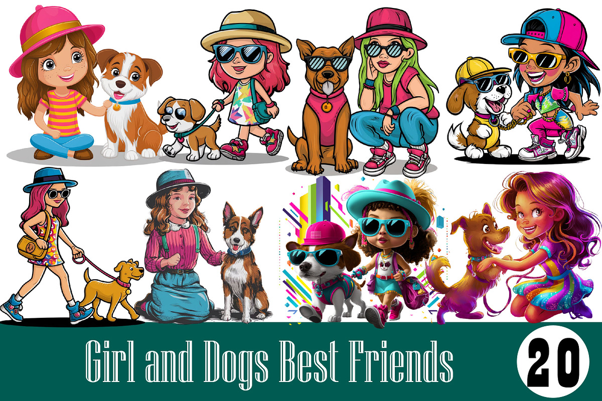 Girl and Dogs Best Friends, an Illustration by Wow Magic