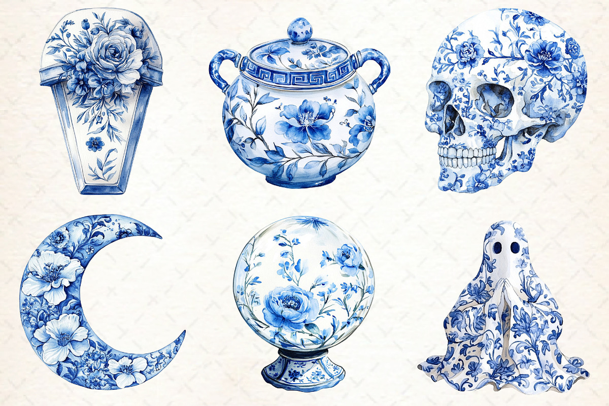 Blue Floral Halloween PNG, an Illustration by Libby Wishes (Photo 5 of 6)