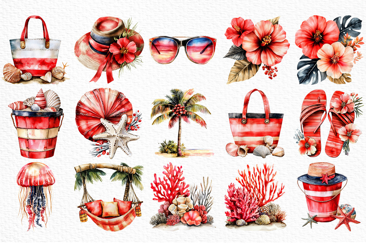 Watercolor Beach Clipart, an Illustration by Craft Nest (Photo 4 of 6)