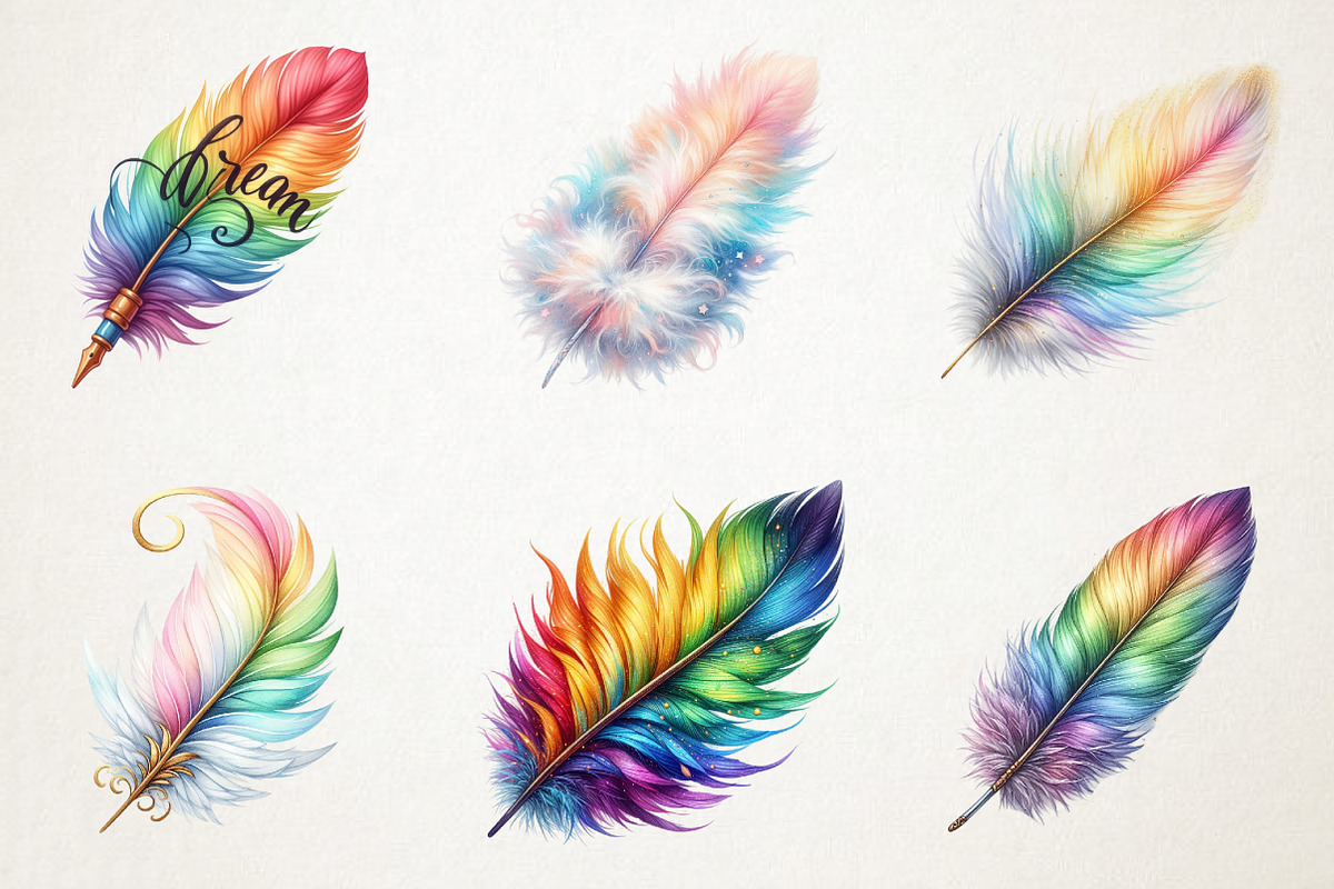 Rainbow Watercolor Feathers Clipart, an Illustration by RobertsArt (Photo 5 of 7)