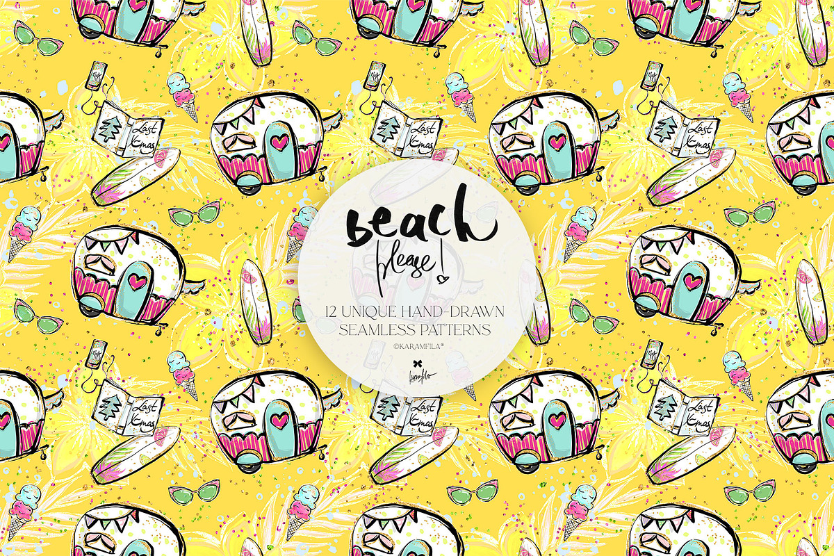 Summer Beach Camper Tropical Pattern, a Pattern Graphic by KaramfilaS (Photo 15 of 16)