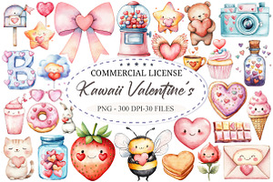 Kawaii Valentine's Clipart, an Illustration by designcity5