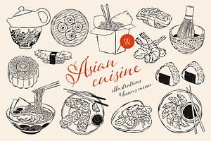Asian Food Line Art 80 Illustrations, a Food Illustration by DesignThatMatters