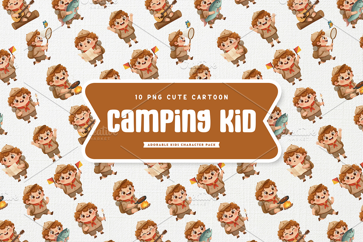 Cute Camping Kid Full-Body Cartoon, an Education Illustration by Gohsantosa (Photo 2 of 4)