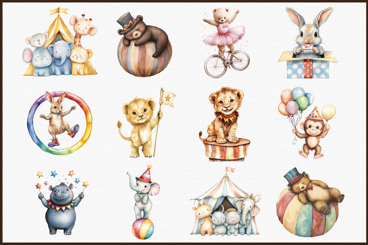 Watercolor Cute Baby Circus Animals, an Illustration by Sublimation Artist (Photo 3 of 6)