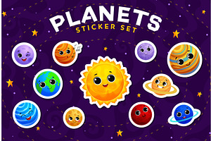 Cartoon solar system space planets, an Object Illustration by Vector Tradition