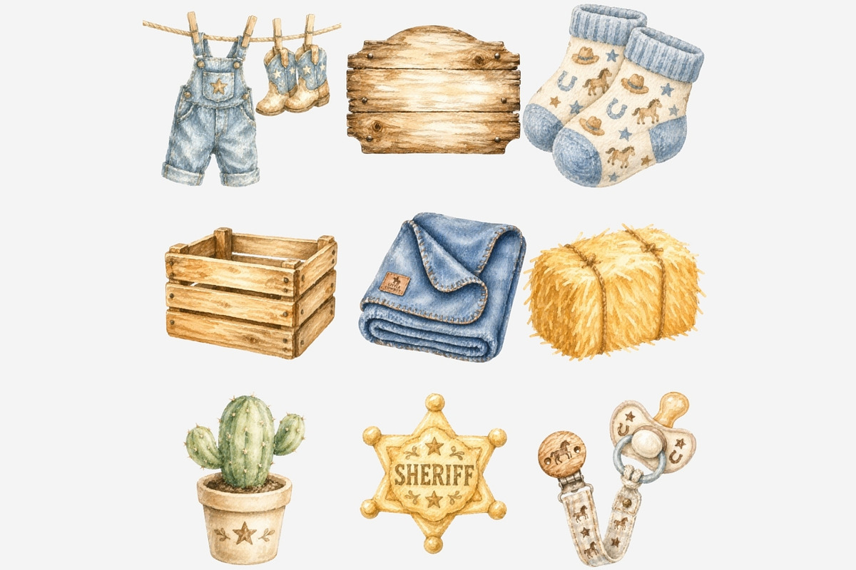 Cowboy Baby Denim Clipart Bundle, a Seasonal Illustration by Tanya Kart (Photo 3 of 6)