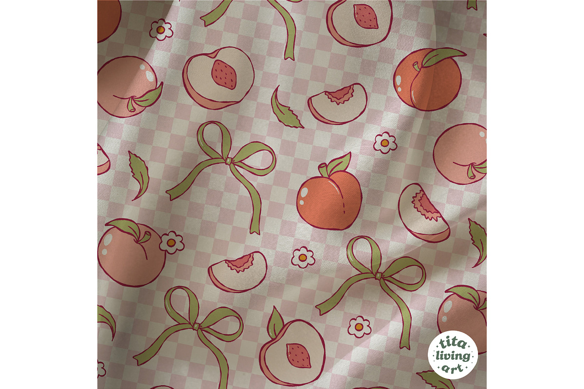 Peach Gingham Seamless Pattern, a Food Illustration by TitaLivingArt (Photo 4 of 10)