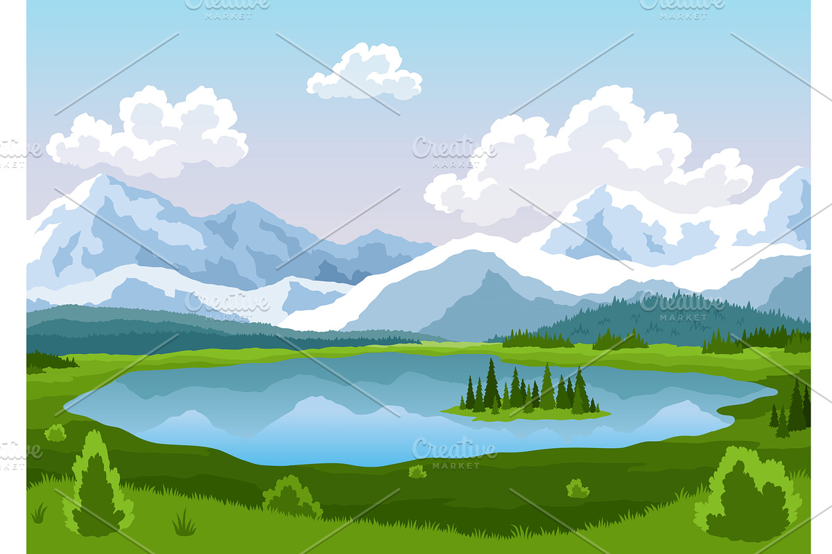 Mountain lake landscape vector, an Illustration by the8monkey
