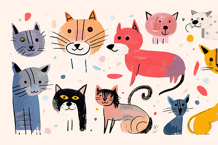 Many Cats - children's drawing, an Object Graphic by Sybillla