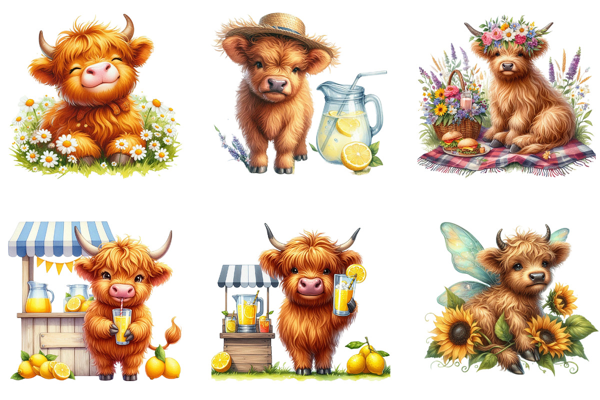 Summer Highland Cow Clipart, a Seasonal Illustration by DreamArtGraphic (Photo 4 of 4)