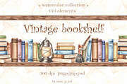 Vintage bookshelf watercolor clipart, an Education Illustration by susie-p-art (Thumbnail 1 of 13)