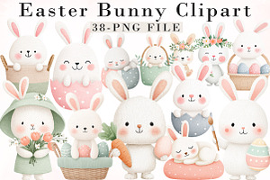 Watercolor Easter Bunny Clipart, an Illustration by Libby Wishes