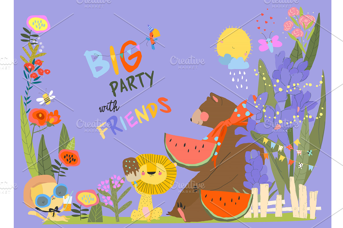 Cute Funny Animals having Picnic in, an Object Illustration by Maria Starus