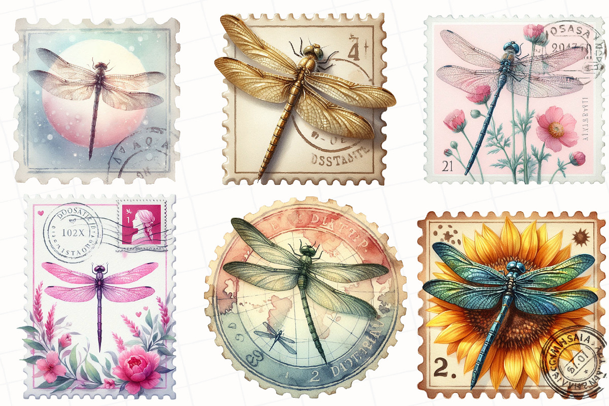 Dragonfly Postage Stamp Clipart, an Illustration by OK Design (Photo 3 of 5)