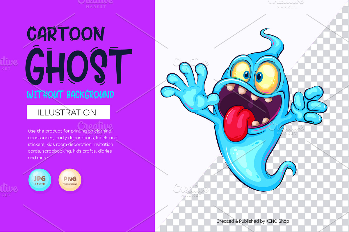 Cute cartoon ghost. Tshirt, PNG., a Person Illustration by KENO Mascots (Photo 2 of 9)