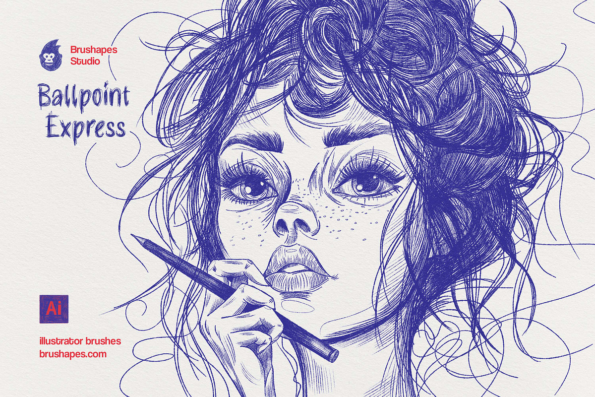 Ballpoint Pen Illustrator Brushes, a Brush Add-On by brushapes.com (Photo 1 of 10)