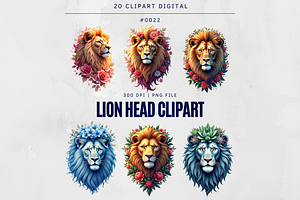 20 Lion Head Clipart Design Digital