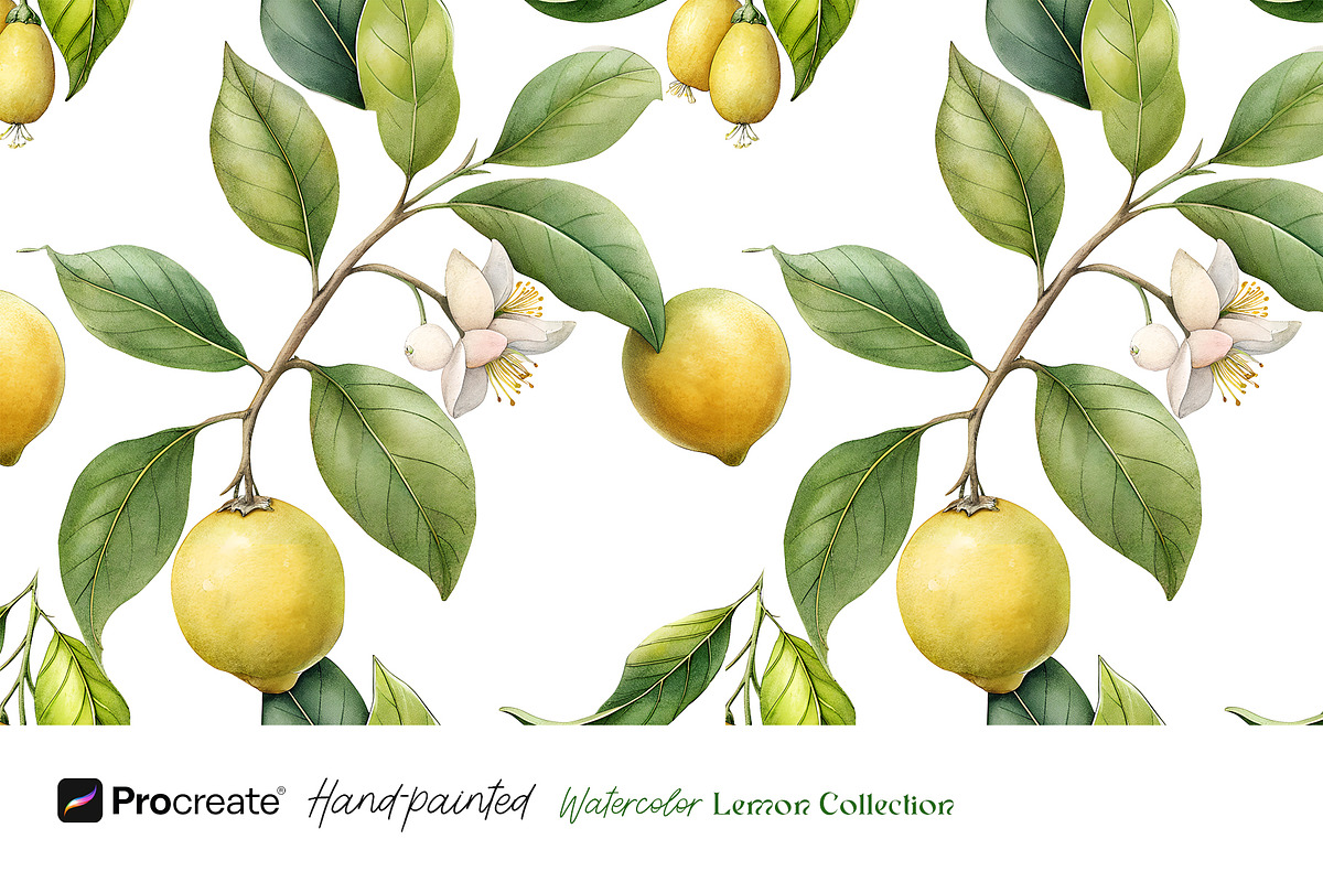 Watercolor Lemons Clipart & Pattern, an Object Graphic by crafty (Photo 11 of 15)