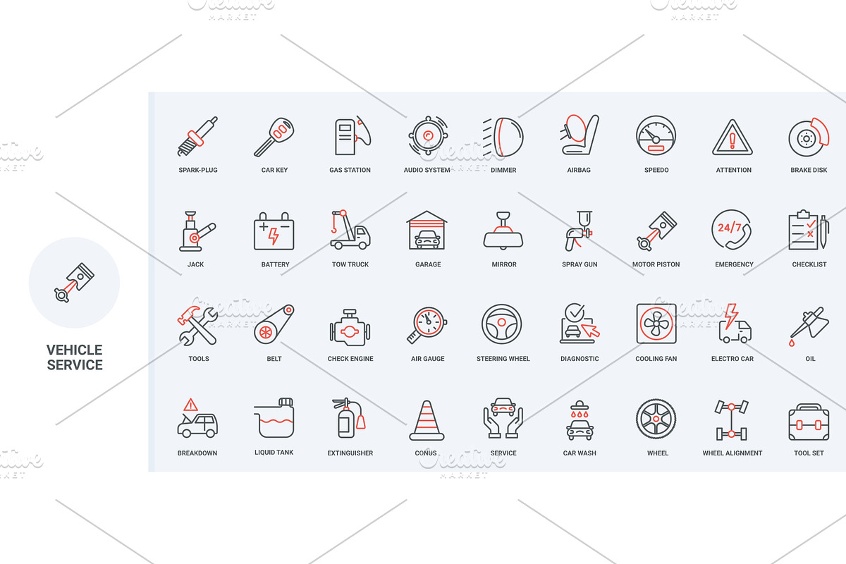 Garage car maintenance service icons, an Object Illustration by Lemberg Vector