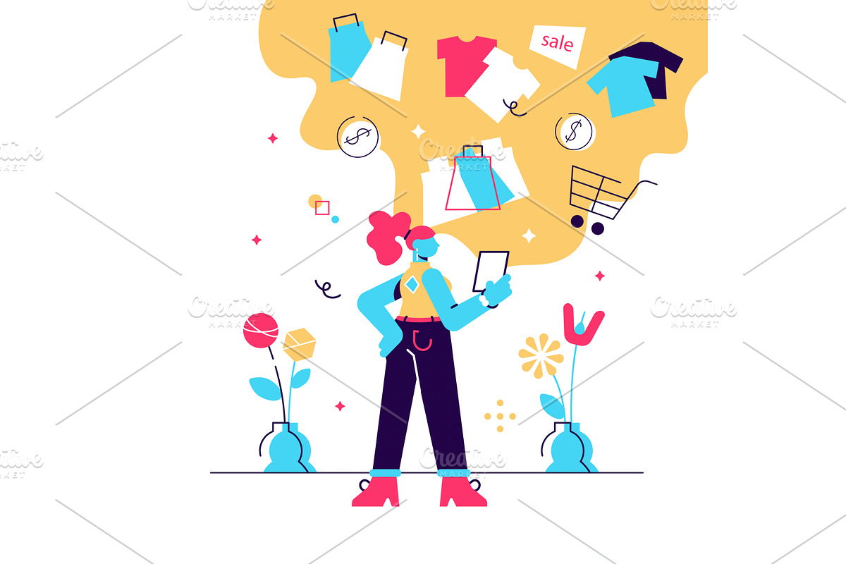Girl shopping online flat vector, a Person Illustration by marcovector ...