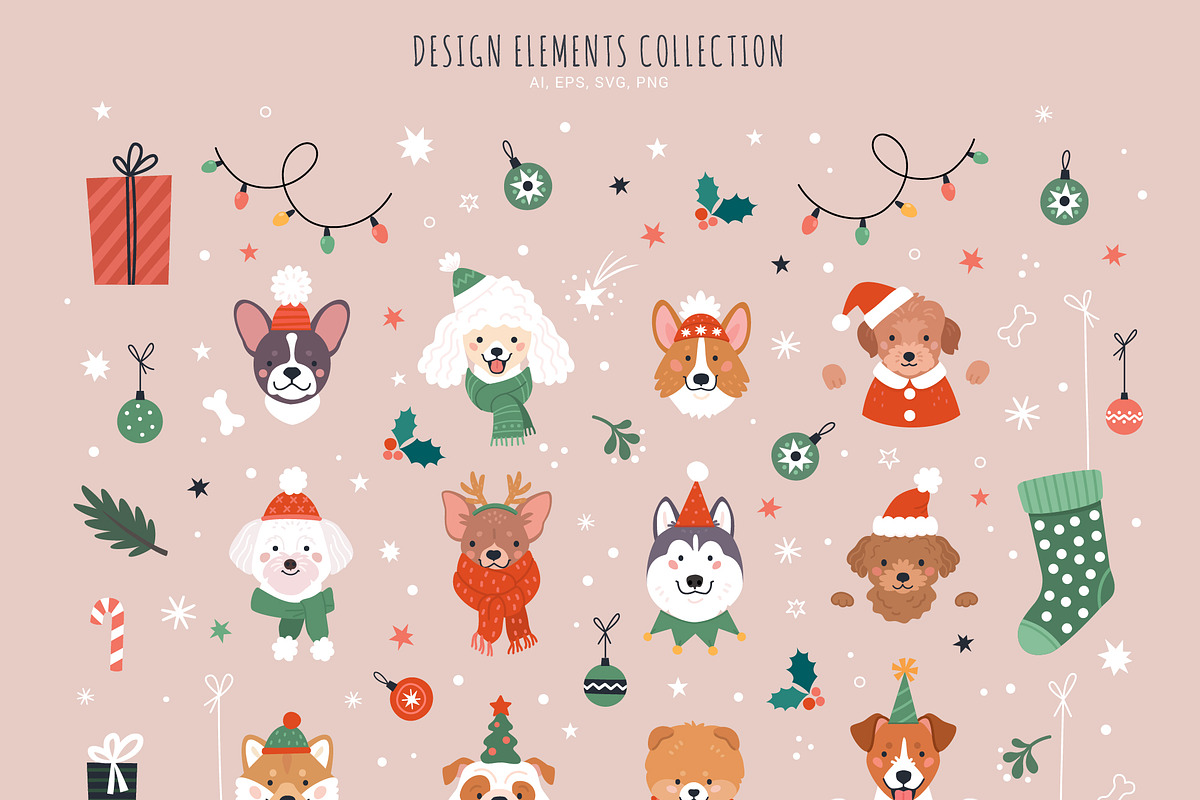 Christmas Dogs vector collection, a Decorative Illustration by 12pm-am (Photo 2 of 10)