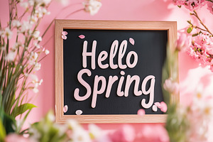 Inscription Hello Spring on photo frame with beautiful flowers, a Holiday Photo by AlyaAnd
